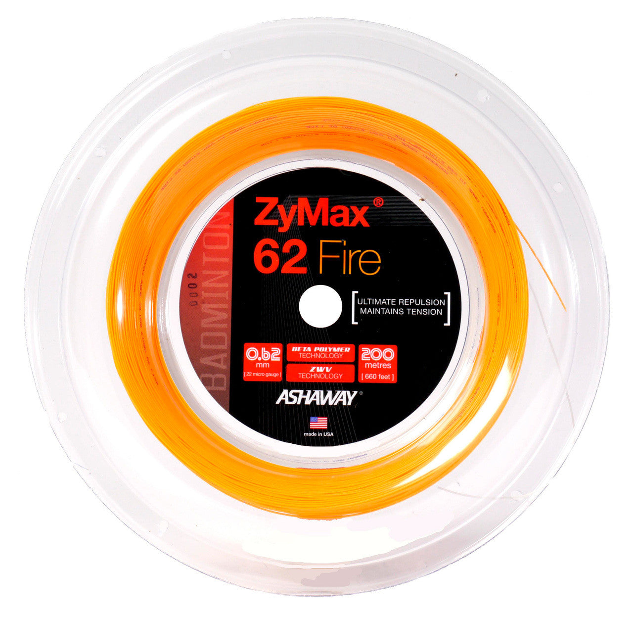 Ashaway Zymax 62 Fire Badminton String Reel (200m)