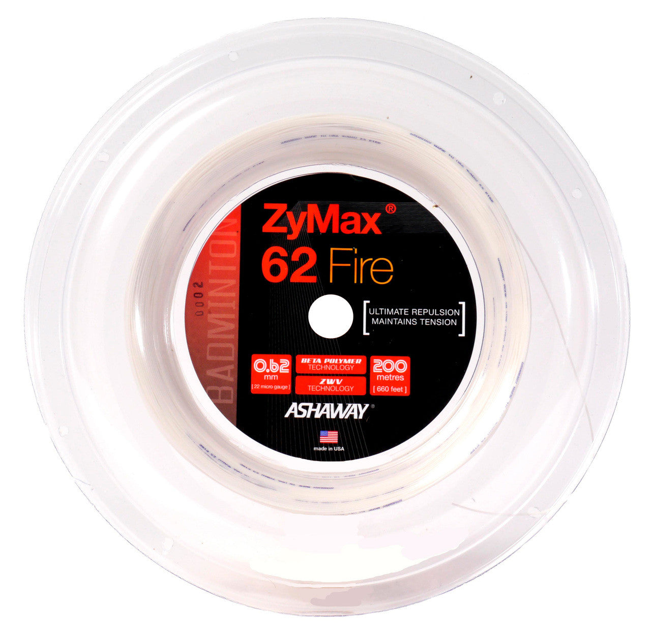 Ashaway Zymax 62 Fire Badminton String Reel (200m)